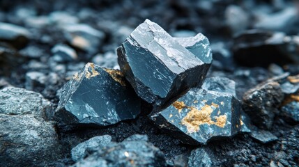 A few rare earth minerals in a small pile, symbolizing mining and extraction. 