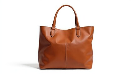 Naklejka premium Brown leather tote bag, isolated on white background, satchel, brown bag, purse
