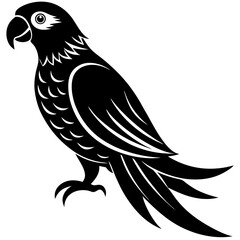 Obraz premium vector silhouette of a parrot with a curved beak, perched, minimal vector art 