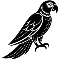 Obraz premium vector silhouette of a parrot with a curved beak, perched, minimal vector art 