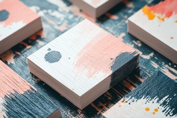 Creative art-inspired business cards with abstract designs on textured paper