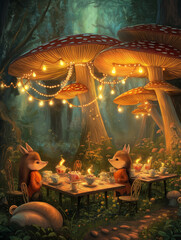 Naklejka premium A whimsical tea party in a forest clearing
