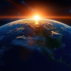 Fototapeta premium Earth from Space with Sunrise Horizon and Vibrant Colors