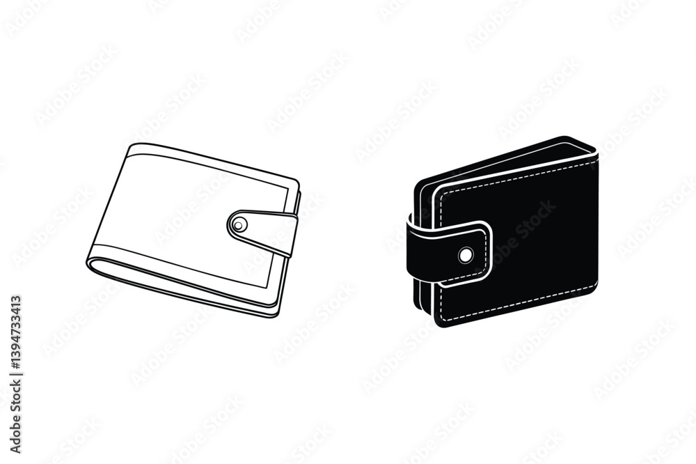 Poster black and white wallet icons representing different styles of wallet on white background