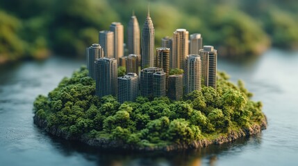 Obraz premium Eco-City Island: A Sustainable Urban Oasis