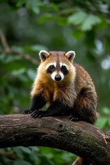 Obraz premium there is a raccoon sitting on a branch in the forest