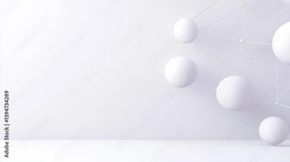 Poster abstract white sphere network - interconnected spheres symbolize connection, collaboration, innovati