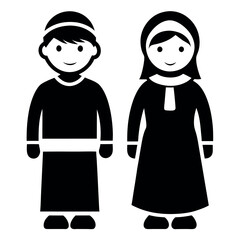 Cute Cartoon Muslim Children in Traditional Attire