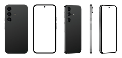 Realistic smartphone mockup. Mobile phone vector with isolated on white background. Device front view. 3D mobile phone with shadow. Realistic, high quality smart phone mockup for ui ux presentation.