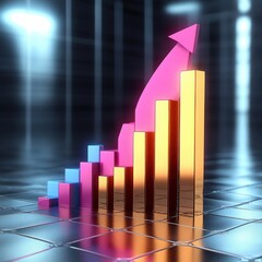 Business Growth Chart with Upward Arrow in Modern Minimalist Style