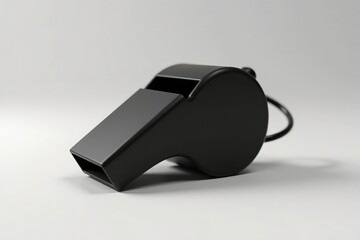 Classic black plastic whistle, simple design, clean background , competition, black