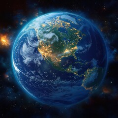 Obraz premium Realistic Earth from Space with North America and Dramatic Lighting