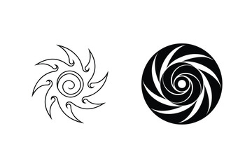 Tribal Style Sun And Swirl Design Elements In Black And White