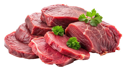 A Delicious Pile of Raw Beef Steaks Ready for Cooking with Fresh Parsley Garnish