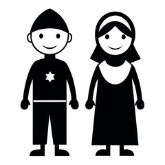 Cute Cartoon Muslim Children in Traditional Attire