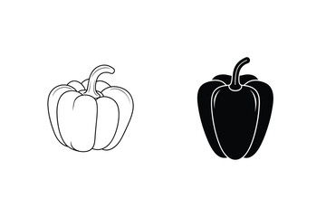 Vector Bell Pepper Illustration Black And White Vegetable Icon Set