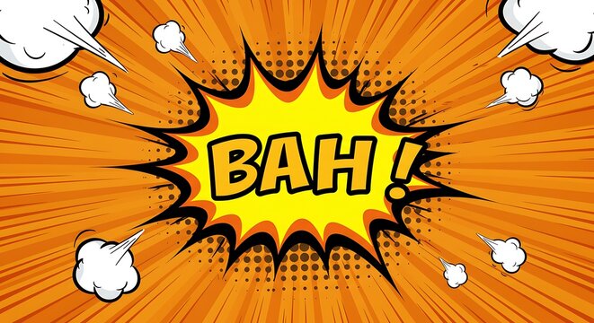 Orange and Yellow Comic Book Explosion with Bah Speech Bubble