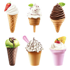 Colorful Ice Creams on transparent background