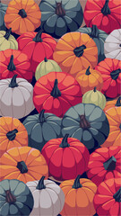 Naklejka premium Abstract background, seamless pattern with colorful pumpkins. vector flat illustration