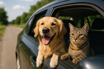 Dog cat road trip joy