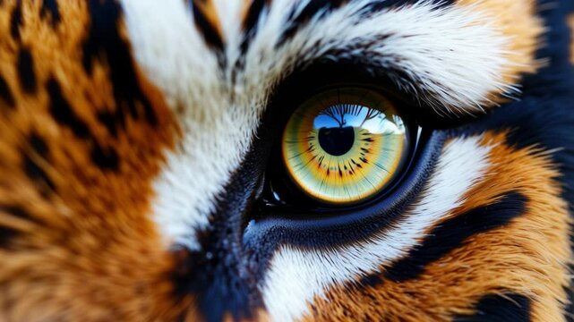 Close-Up View of Majestic Tiger Eye Displaying Intricate Patterns and Stunning Colors in Wildlife