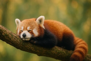Naklejka premium Adorable red panda sleeping peacefully.