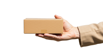 Isolated Hand Holding Cardboard Box