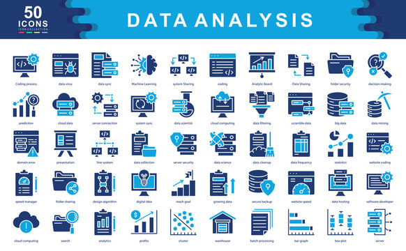 Data Analysis icon collection set. Simple color fill vector illustration.