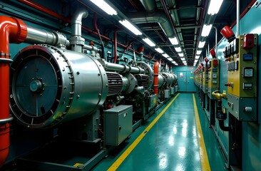 The engine room on the bulk cargo big ship.