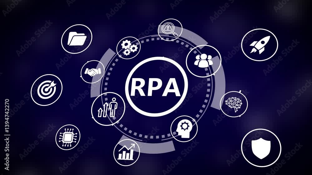 Poster rpa robotic process automation innovation technology concept. business, technology, internet and net
