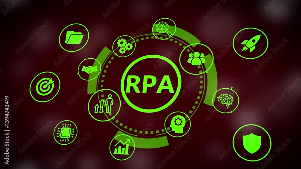 Poster rpa robotic process automation innovation technology concept. business, technology, internet and net
