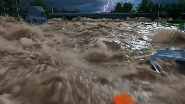 A powerful flood sweeping away everything in its path