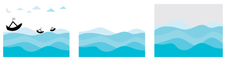 Light blue curves and the waves of the sea vector background flat design style Vector illustration
