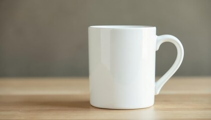 Classic white ceramic mug, handle detail visible , tableware, form