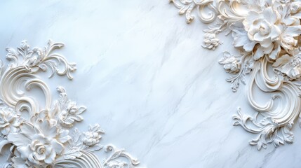 Elegant Floral Embellishment: A close-up view of a marble surface adorned with delicate floral designs, showcasing intricate details and a sense of timeless beauty.