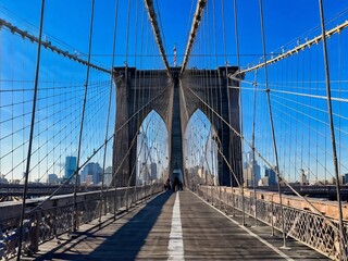 Brooklyn Bridge Walkway with a View of the Skyline