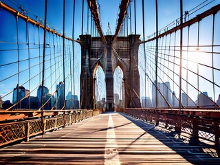 Fototapeta premium Brooklyn Bridge with a View of the Manhattan Skyline