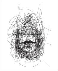 Vector illustration of lips. Doodle lips. Hand drawn. Sloppy drawing. Doodle art. Creative drawing. Sketch of lips. Chaotic lines. Scribble art