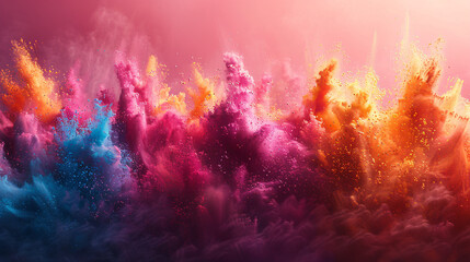 Vibrant Display of Colorful Powder Explosion in Celebratory Atmosphere During Festival Time
