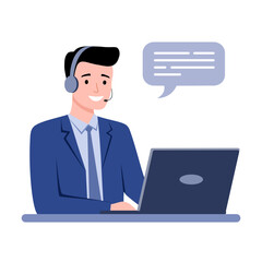 Office operator with headset talking with clients. Customer service, call center, hotline, customer support department staff concept.