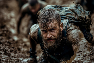 Mud race extreme fitness challenge tough mudder competitor obstacle course determination endurance strength