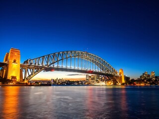 Sydney Harbour Bridge at Night with City Skyline