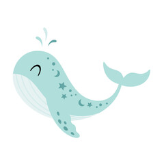 Cute whale clipart, isolated cartoon sea character. Ocean animal hand drawn vector illustration in flat style	
