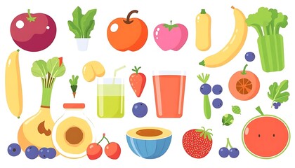 Vibrant Assortment of Cartoon Fruits and Vegetables for Wholesome Nutrition