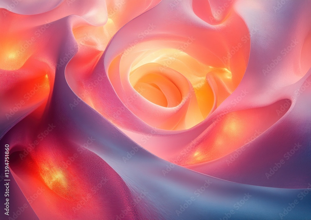 Poster abstract swirling patterns fluid shapes warm pastel colors dynamic composition fractal art backgroun