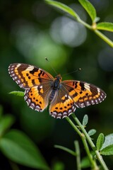 Fototapeta premium there is a butterfly that is sitting on a plant with green leaves