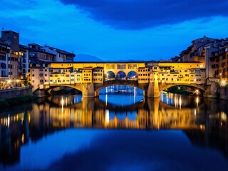 Ponte Vecchio Bridge in Florence, Italy at Dusk