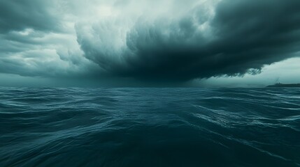 Dark Stormy Ocean Waves Under Dramatic Cloudscape
