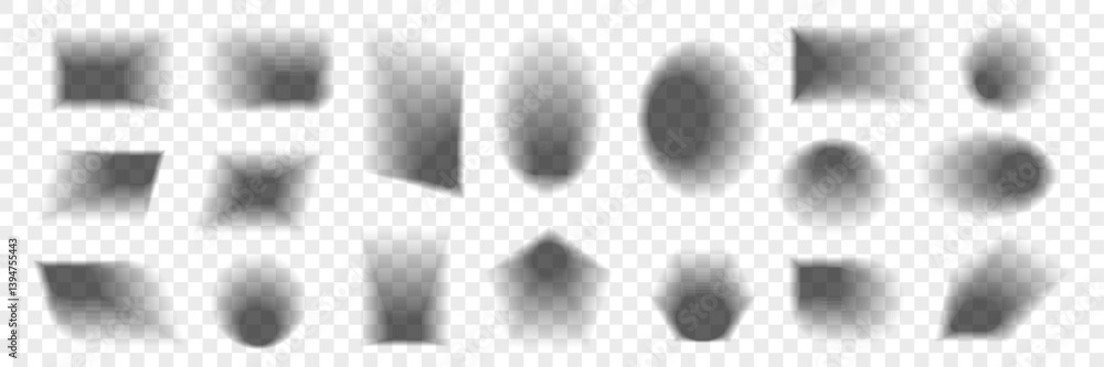 Poster realistic shadow effect. square, rectangle and oval box. object blur shade set. gradient shapes from