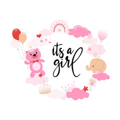 Pregnancy announcement background, baby clothes revealing gender, newborn baby dress, newborn baby person hand drawn in modern style. Baby shower background Boy or girl. Gender reveal